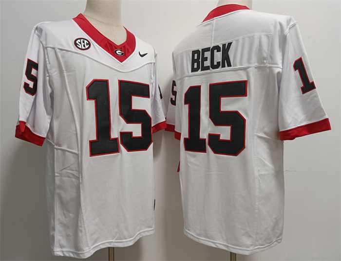 Mens Georgia Bulldogs #15 Carson Beck White Stitched Jersey->->NCAA Jersey